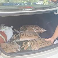 Llevando los alimentos a la fundación 