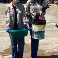 llevando agua para limpiar 