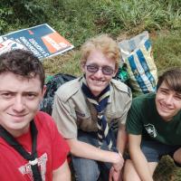 Squarelaw Rovers collecting rubish along the road next to the forsest