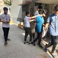 Looking for plastic and rubbish to clean. 