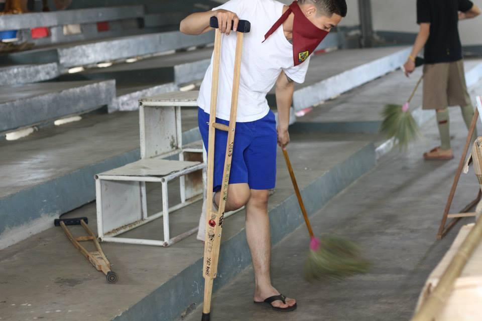 Rover scouts of Udonthani Vocational Collage Thailand   cleaning  their college   on   February    15, 2015.