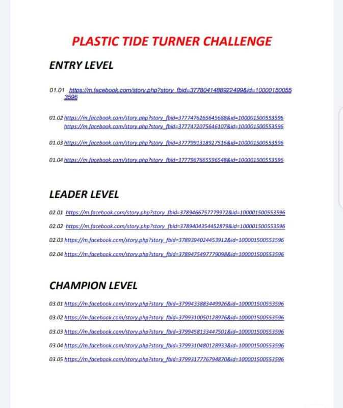 PLASTIC TIDE TURNER CHALLENGE (ENTRY LEVEL)(LEADER LEVEL)(CHAMPION LEVEL)