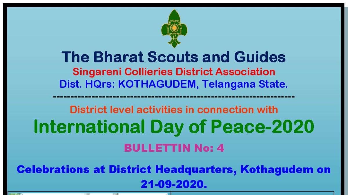 Bulletin-4 of "International Day of Peace" activities in Singareni Collieries District association TELANGANA India