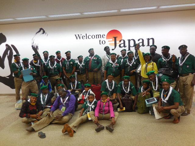 THE SCOUT ASSOCIATION OF NIGERIA ARRIVES AT NARITA AIRPORT TOKYO FOR THE 23RD WORLD SCOUT JAMBOREE AT YAMAGUCHI KIRARA-HAMA JAPAN