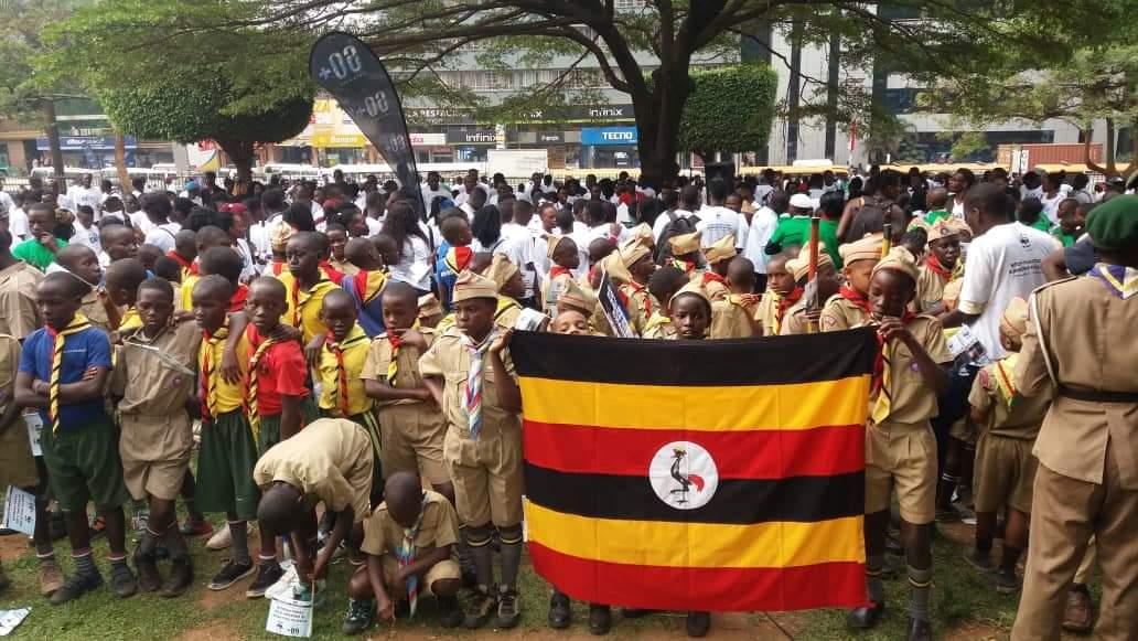 Ugandan Scouts participating in the environmental conservation walk with WWF.