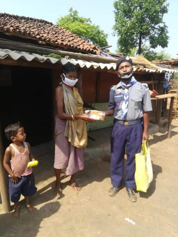 Dry Food, shawl, mask soap distribution and social distance maintain programme was held by Scout troop. 