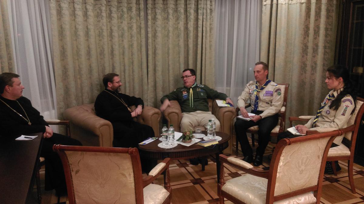The leaders of National Organization of the Scouts of Ukraine (NOSU) and Escoteiros do Brazil (UEB) discussed with the Head of the Ukrainian Greek-Catholic Church H.B. Sviatoslav future joint Scouting project for the Brazilians of Ukrainian origin