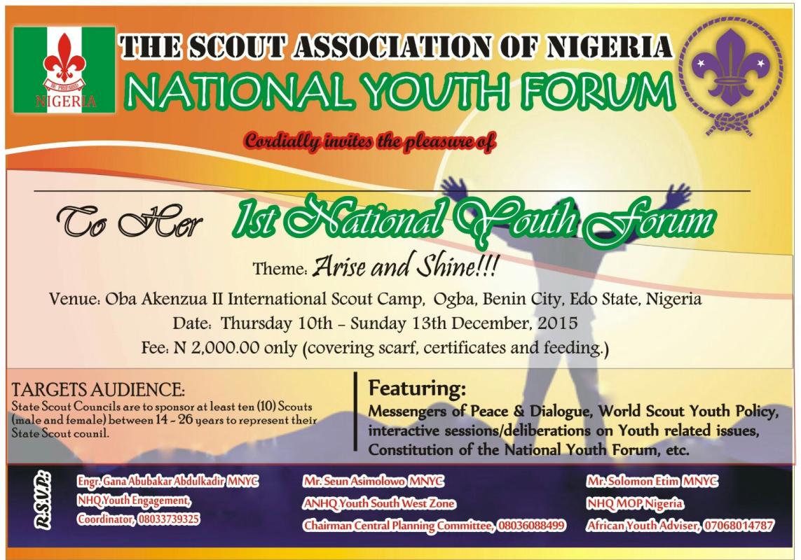 THE SCOUT ASSOCIATION OF NIGERIA YOUTH FORUM - 11TH - 13TH OF DECEMBER 2015