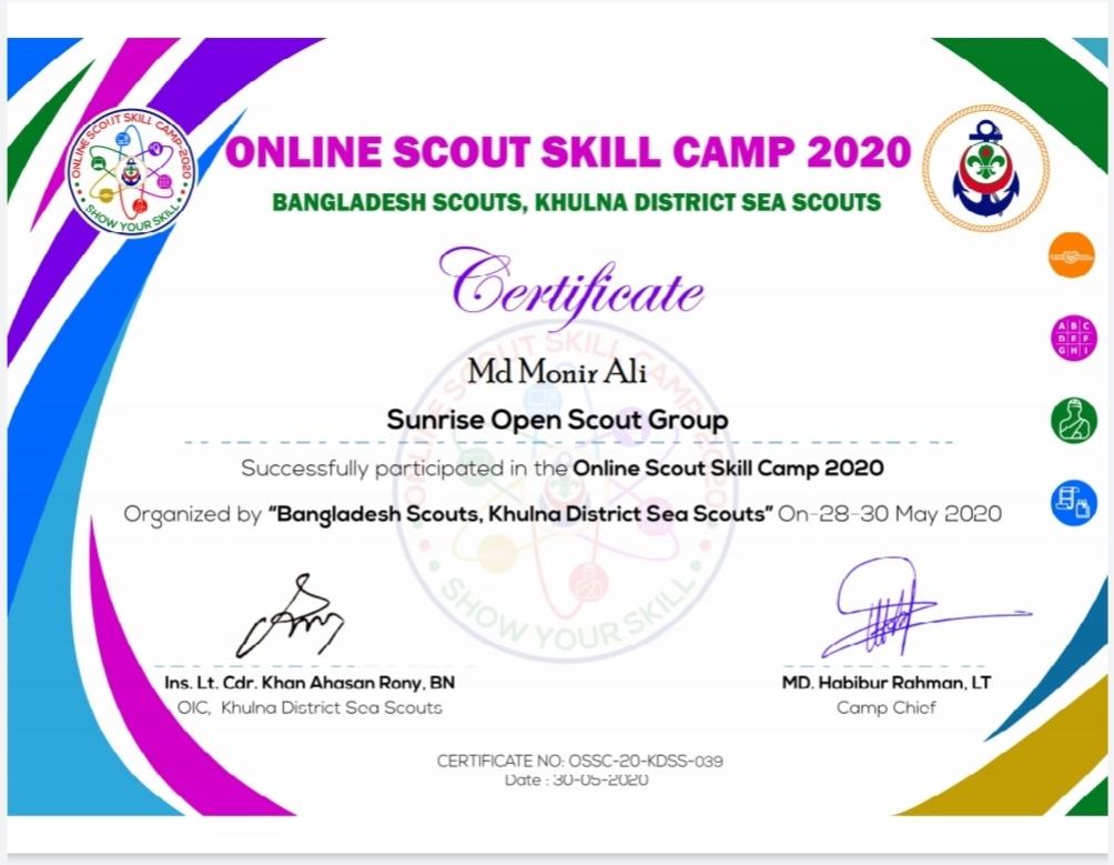 ONLINE SCOUT SKILL CAMP 2020 BANGLADESH  SCOUTS, KHULNA DISTRICT SEA SCOUTS