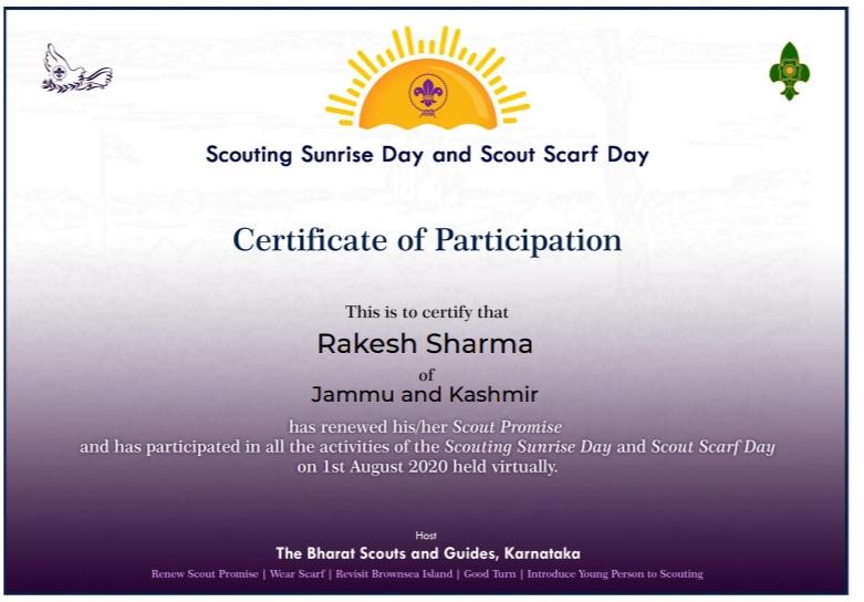 Certificate of Participation in Virtual Celebration of Scarf Day