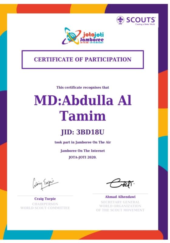 Jota joti jamboree 2020
One The air-One The internet
Certificate of Participation
