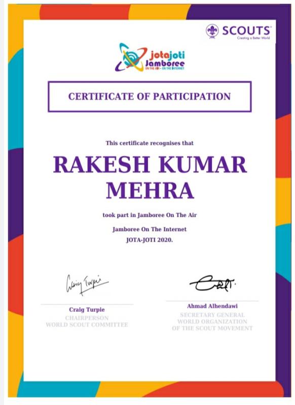 Jota Joti 2020 Participation Certificate