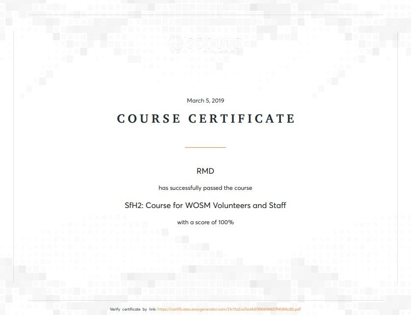 SfH2: Course for WOSM Volunteers and Staff This Safe from Harm e-learning course