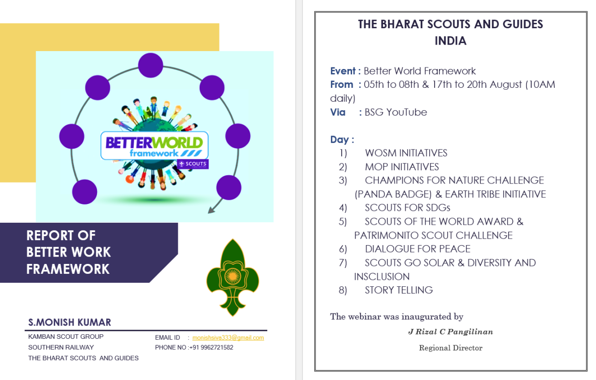 Virtual Better World Framework-World Scout Programme 05-08 & 17-20 August, 2020 By BSG INDIA