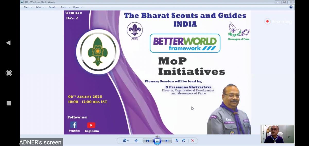 द्वितीय दिवस
 WEBINAR ON BETTER WORLD FRAMEWORK.
MOP (मैसेंजर ऑफ पीस)सेशन
 में भाग लिया