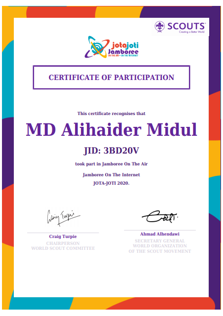 Certificate For Participation On JotaJoti 2020