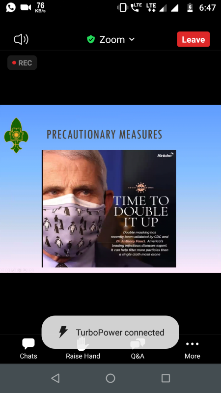 THE BHARAT SCOUTS AND GUIDES, India organised a webinar on covid -19 vaccination, myths and facts on 22 may, 2021 .