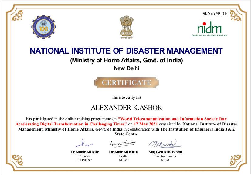 Radio Scouting - Online Training Programme on “World Telecommunication and Information Society Day Accelerating Digital Transformation in Challenging Times” organised by National Institute of Disaster Management, Ministry of Home Affairs, Govt. of India
