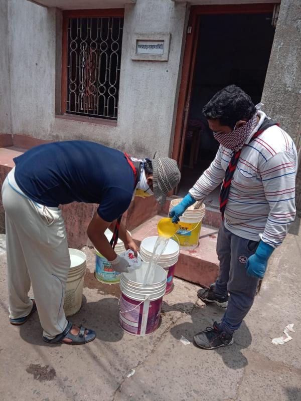 Sanitize the Group area with the spraying by the disinfector