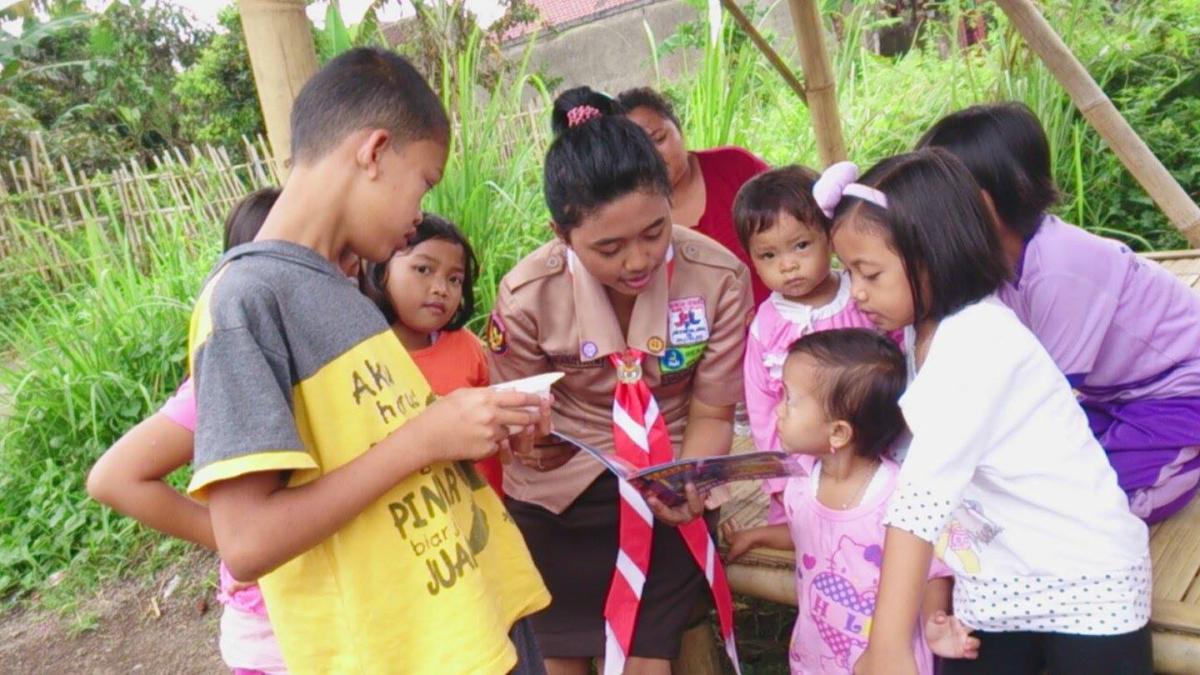 Pioneer Troop of PRABUHI (Reading Volunteer Scouts) doing Rally in hilly village in Sukabumi - West Java Province, Indonesia