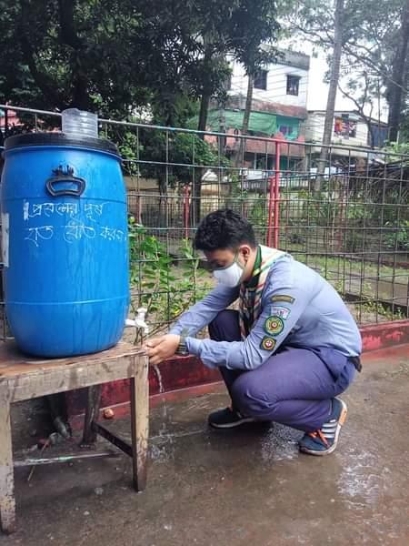 Hand Washing To Get Rid Of "CORONA Virus" in "International Peace Day-2020 & Work Shop On SCOUT's Better World Framework" Organised by "Hasan Ali Gov't High School Scout Group,Chandpur.