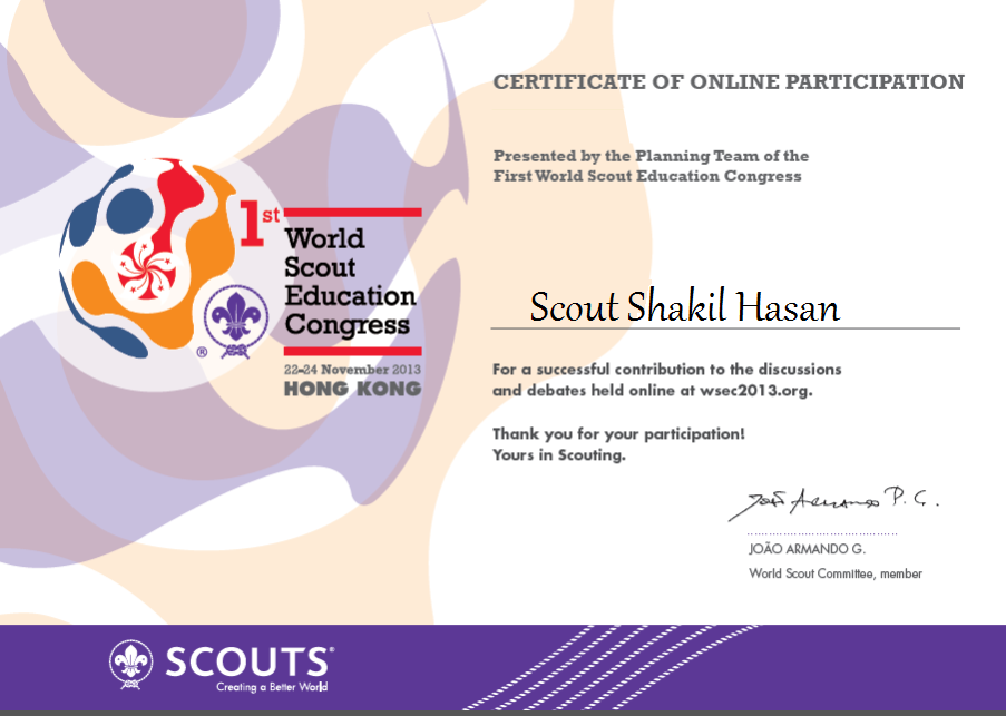 1st World Scout Education Congress  Certificate Of Oline Participation