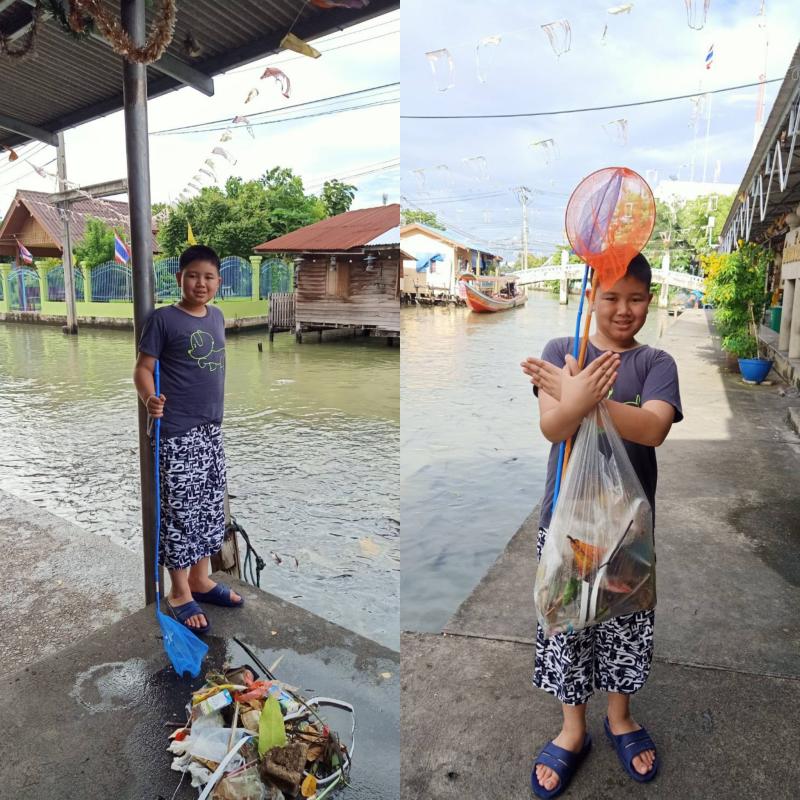 ตักขยะในคลองในชุมชน