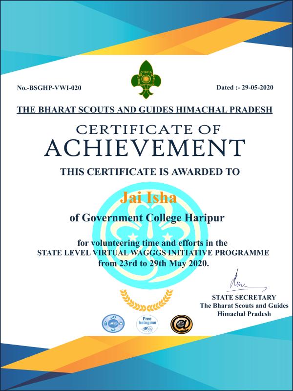 #State level virtual WAGGGS initiative programme.#Himacha pradesh.