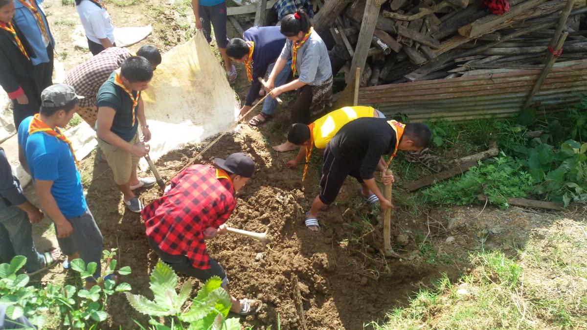 Clearing Debris around Throema Lhakhang-