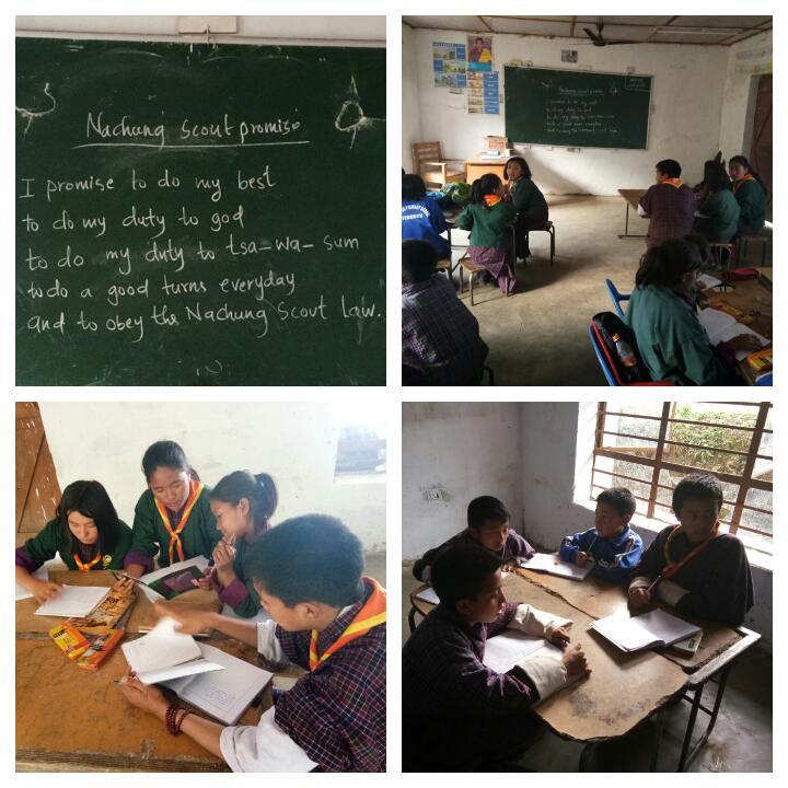 Teaching on Nachung scout Promise, Law, motto, sign and scout uniform. 