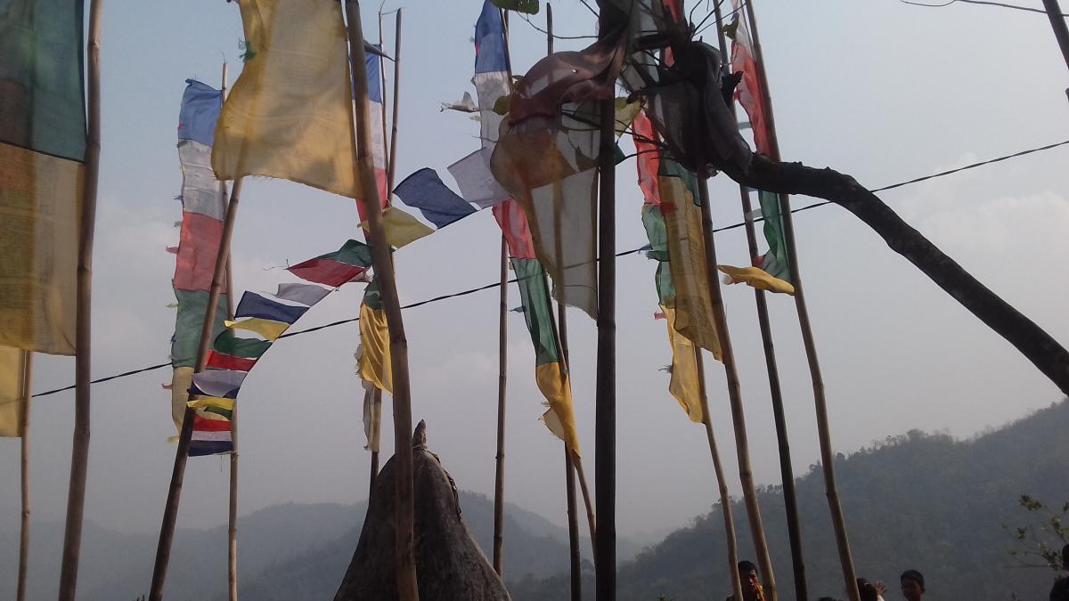 LPS NACHUNG SCOUTS HOISTED PRAYER FLAGS .