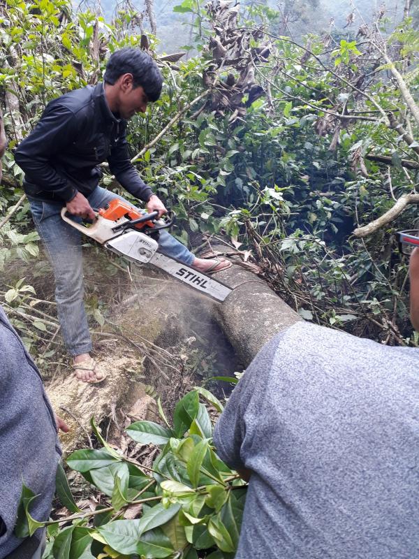 Construction of foot bridge in Retey river