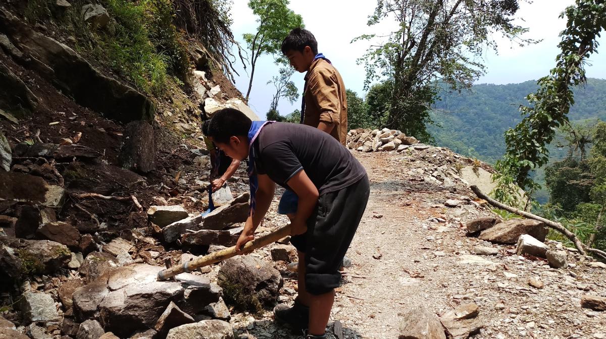 Helping to build a temple in Tsakaling in Tsirang