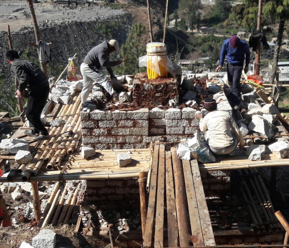 Volunteer service at chorten construction, Wangdue 