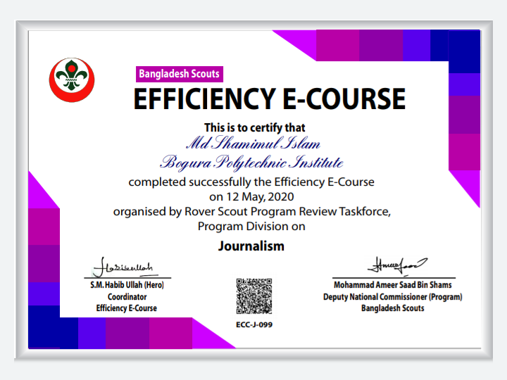 EFFICIENCY E-COURSE ORGANISED BY ROVER SCOUT PROGRAM REVIEW TASKFORCE,PROGRAM DIVISION BANGLADESH SCOUTS.