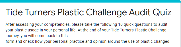 Tide Turners Plastic Challenge - Plastic Audit Quiz