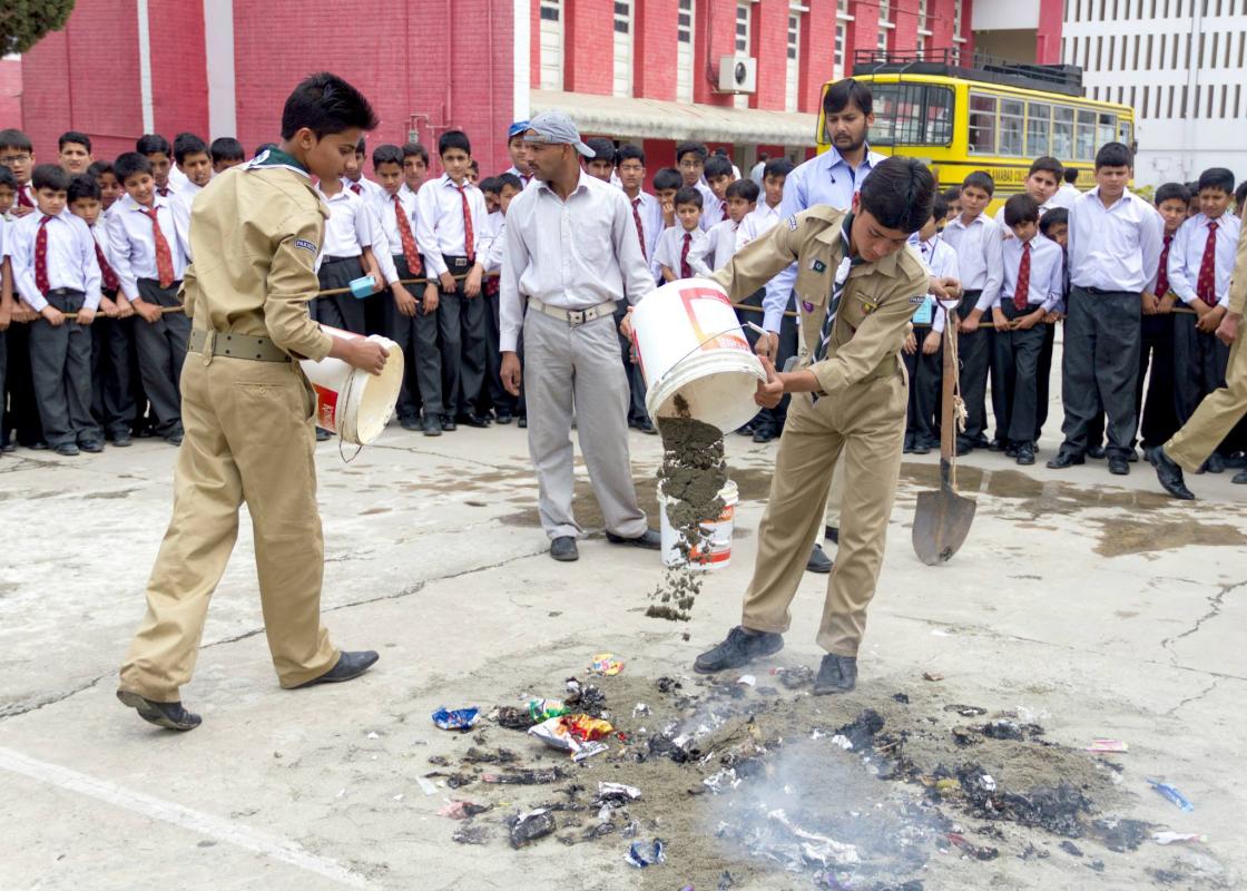 Fire safety training at Islamabad College for boys