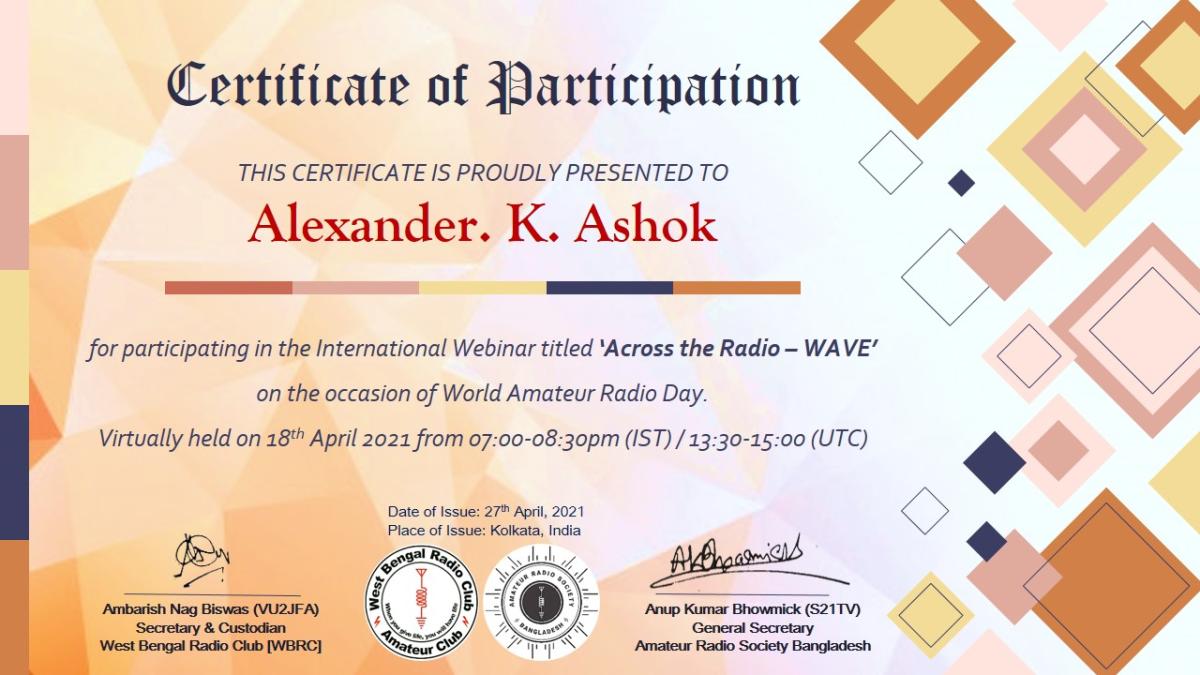 Radio Scouting - Webinar “Across the Radio-WAVE” on the occassion of World Amateur Radio Day by West Bengal Radio Club.