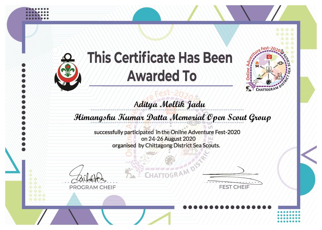 
Online Adventure Fest 2020 organized by Chittagong District Sea Scout.
