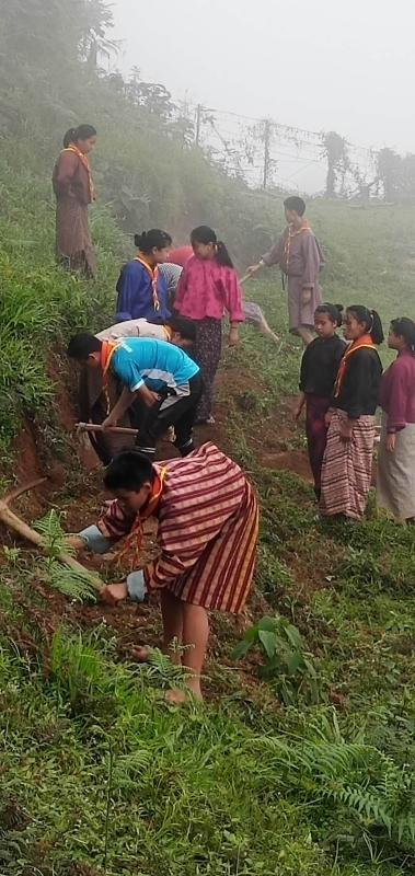 Making flower garden and footpath