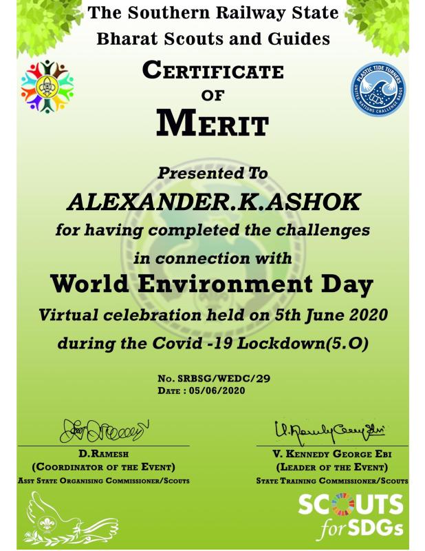 Digital Engagement Project during Lockdown of COVID-19-World Environment Day Virtual Celebrations -Southern Railway State Bharat Scouts and Guides