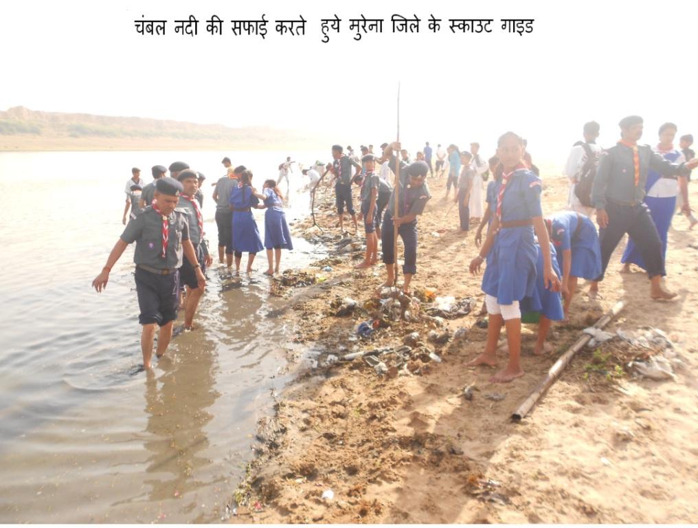 स्काउट गाइड ने की चंबल नदी की सफाई