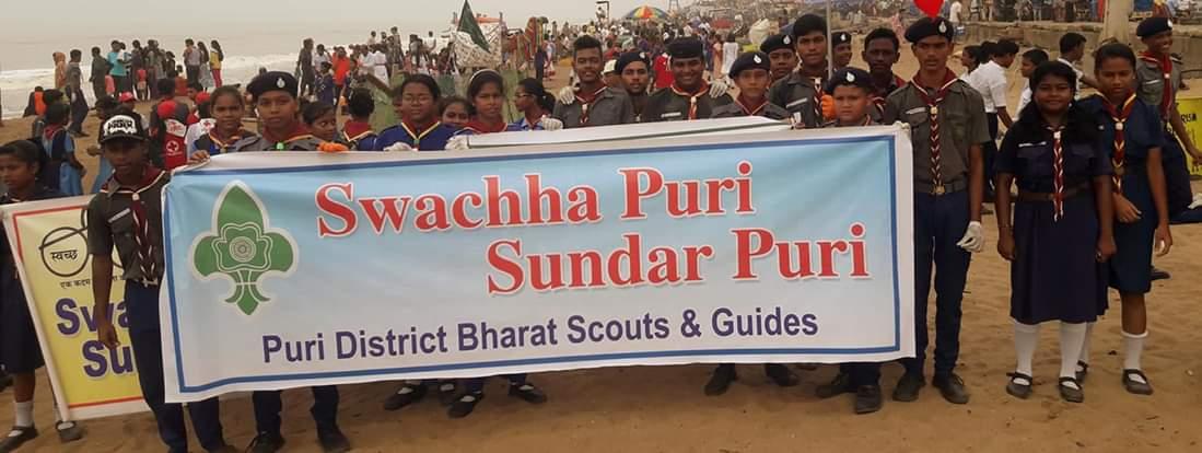 Sunday beach cleaning program by scouts, guides, scout masters and guide captains of Puri