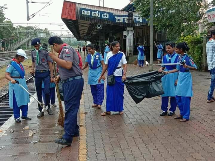 "39th month Swachh Bharat Cleanliness Drive by Bharat Scouts and Guides District Association Udupi. Karnataka State India. "