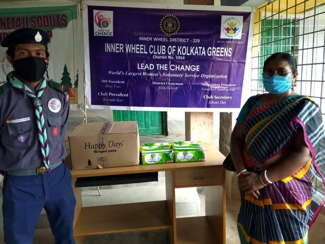 Distributing  Sanitary Napkins and Hand Sanitizers among the Girl students of MSKs of Falta Block, West Bengal, India
