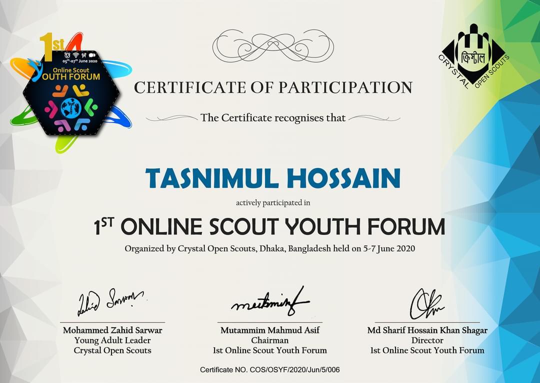 1st Online Scout Youth Forum onganized by Crystal Open Scouts (১ম অনলাইন স্কাউট ইউথ ফোরাম । আয়োজনে ক্রিস্টাল ওপেন স্কাউটস