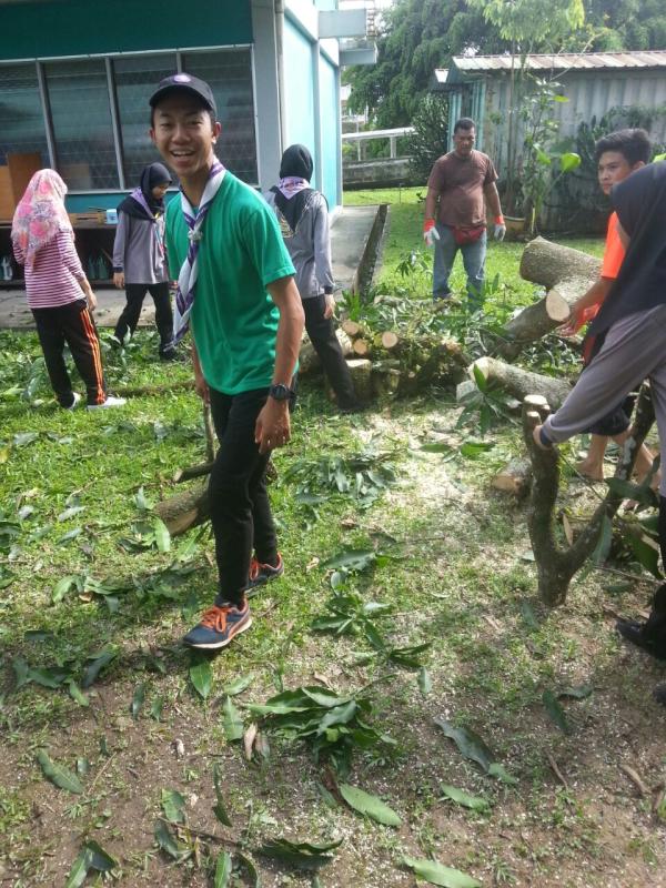 Membersihkan ranting dan daun