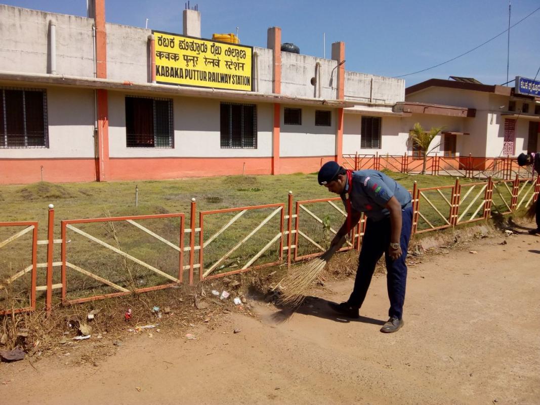 Cleaning at railway station outside