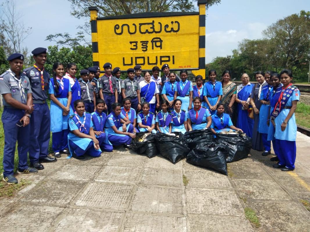 Swachh Bharat Railway Station Cleanliness Drive Service Project at Indrali railway station by the Bharat scouts and guides Udupi district association,  Karnataka ,India. From 26th may 2016 to 2nd October 2018.