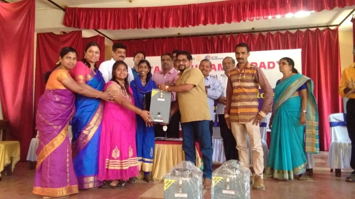 "Receiving Sanitary napkins incinerator machines from Rotary club Ambalpadi Udupi district, Karnataka state, India. "